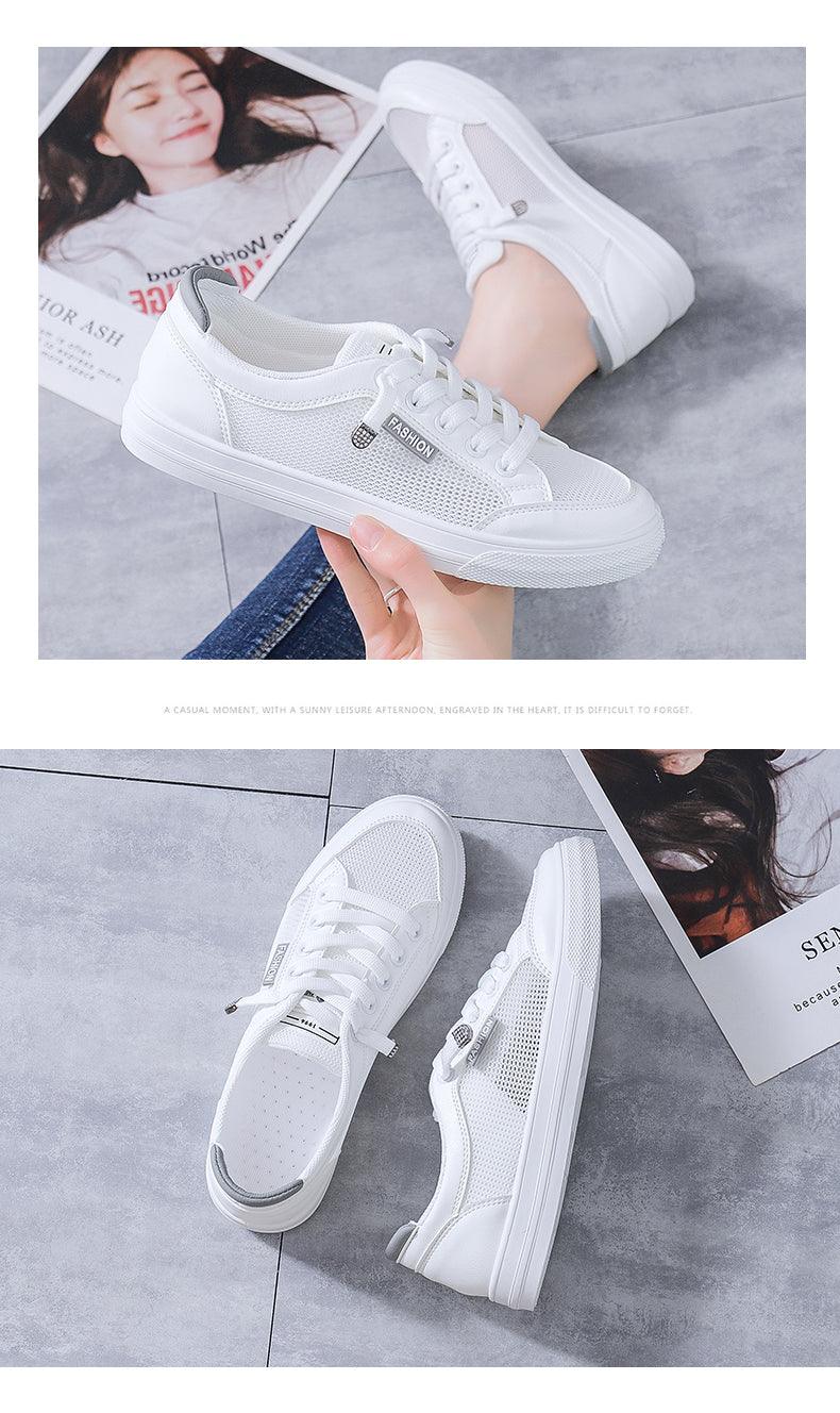 Women's White Casual Sneakers Spring Summer Breathable Flats Solid Color Mesh Shoes Fashion White Flat Sneakers Women Workout Tennis Walking Gym Fashion Sneakers