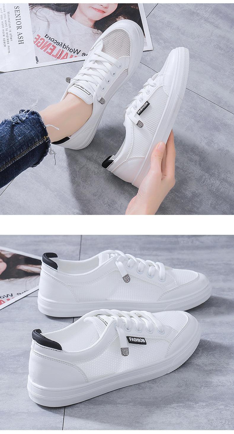 Women's White Casual Sneakers Spring Summer Breathable Flats Solid Color Mesh Shoes Fashion White Flat Sneakers Women Workout Tennis Walking Gym Fashion Sneakers