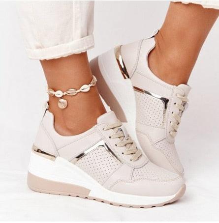 Women Sneakers Leopard Print Lace-Up Women's Vulcanize Shoes Sports Sneakers Breathable Height Increasing Walking Jogging Sneakers Gold Silver Sport Running Women's Sneakers
