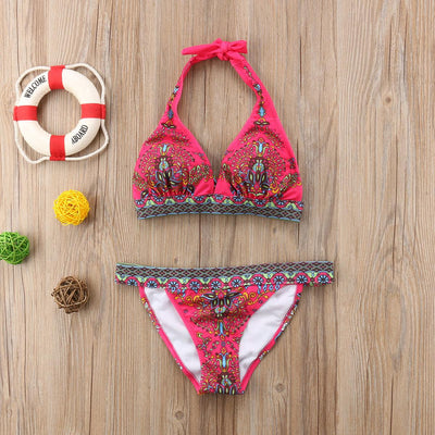 Women Summer Beautiful Print Swimsuit Bikini Set Women's Solid Halter Padded Push Up Bikini Set Two Pieces Swimsuit Swimwear Bathing Suit Push-up Bandage Swimming Costume Bathing Suit Fashion Beachwear