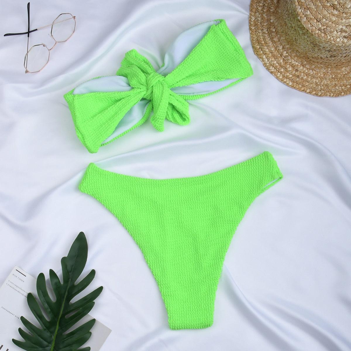 Women Swimsuit Female Bikini Swimwear Women Bikini Set Swimming Suit Bandage Bikini Set Push-Up Swimwear Beachwear Swimsuit Bathing Suits Off Shoulder High Waist Beachwear Set