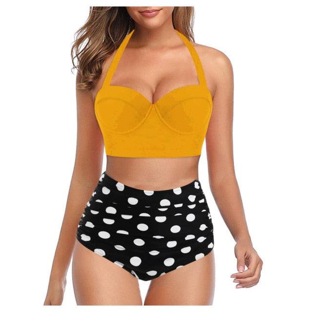 Women Swimsuits Vintage Push Up Polka Dot Plus Size Bathing Suits High Waist Bikini Underwire High Waist Swimsuit Bathing Suits Bikini Women Swimsuits Vintage Push Up Bathing Suits