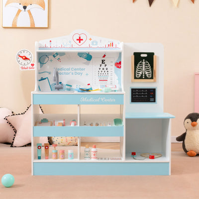 Wooden Doctor Playset with Stethoscope for Toddlers over 3 Years Old-Blue
