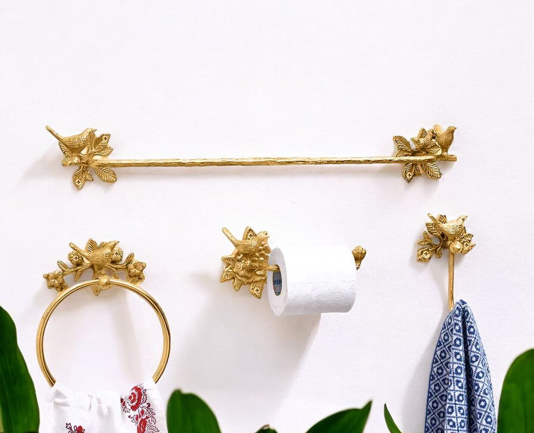 Brass Bird Roll Holder - Polished Finish
