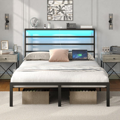 Yanosaku BF006-GR-F Full Size Metal Bed Frame with LED Lights