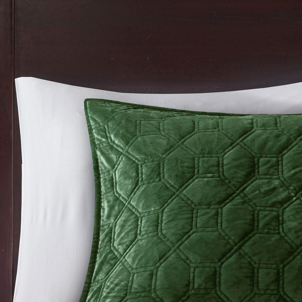 Harper Velvet 3 Piece Coverlet Set - Green