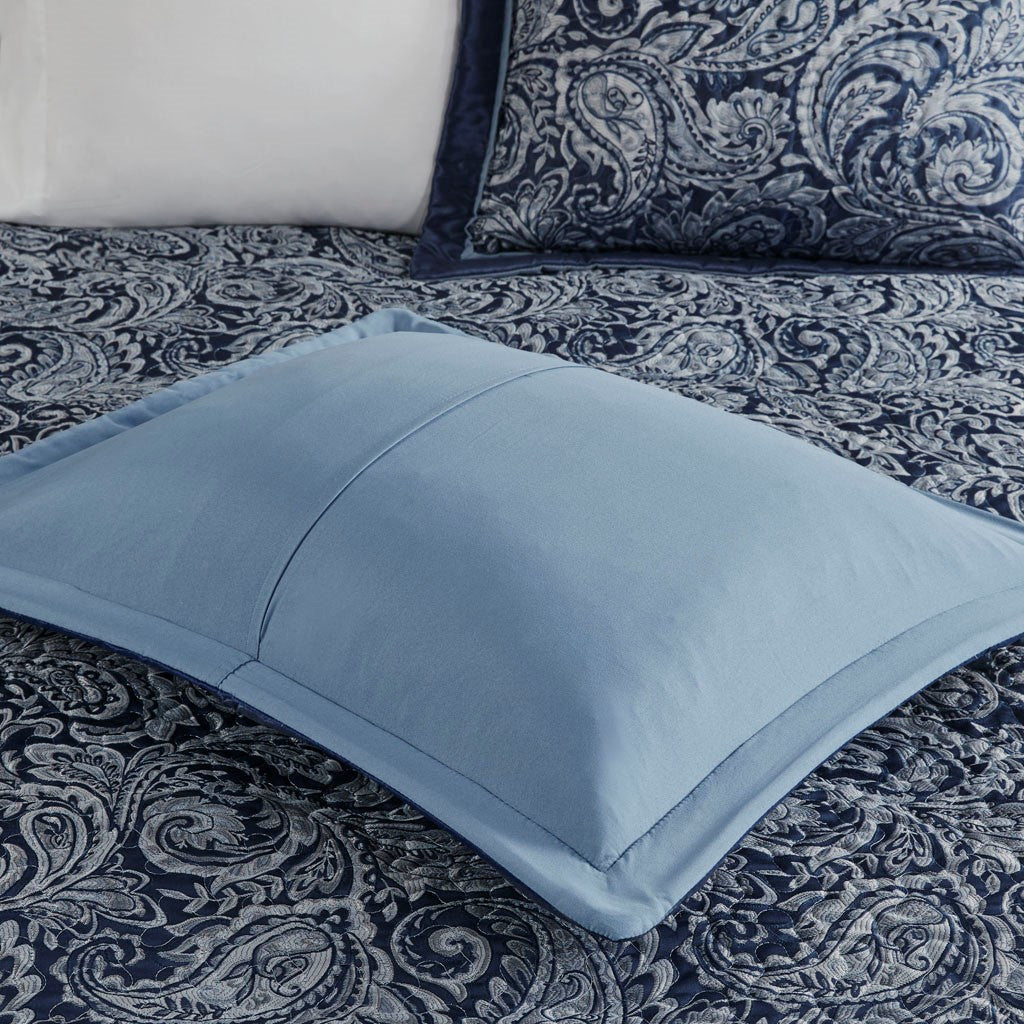 Aubrey 5 Piece Reversible Jacquard Bedspread Set in Navy