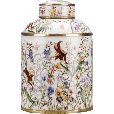 Tiger Lily Porcelain Canister Jar with Bronze Accent - Gloria