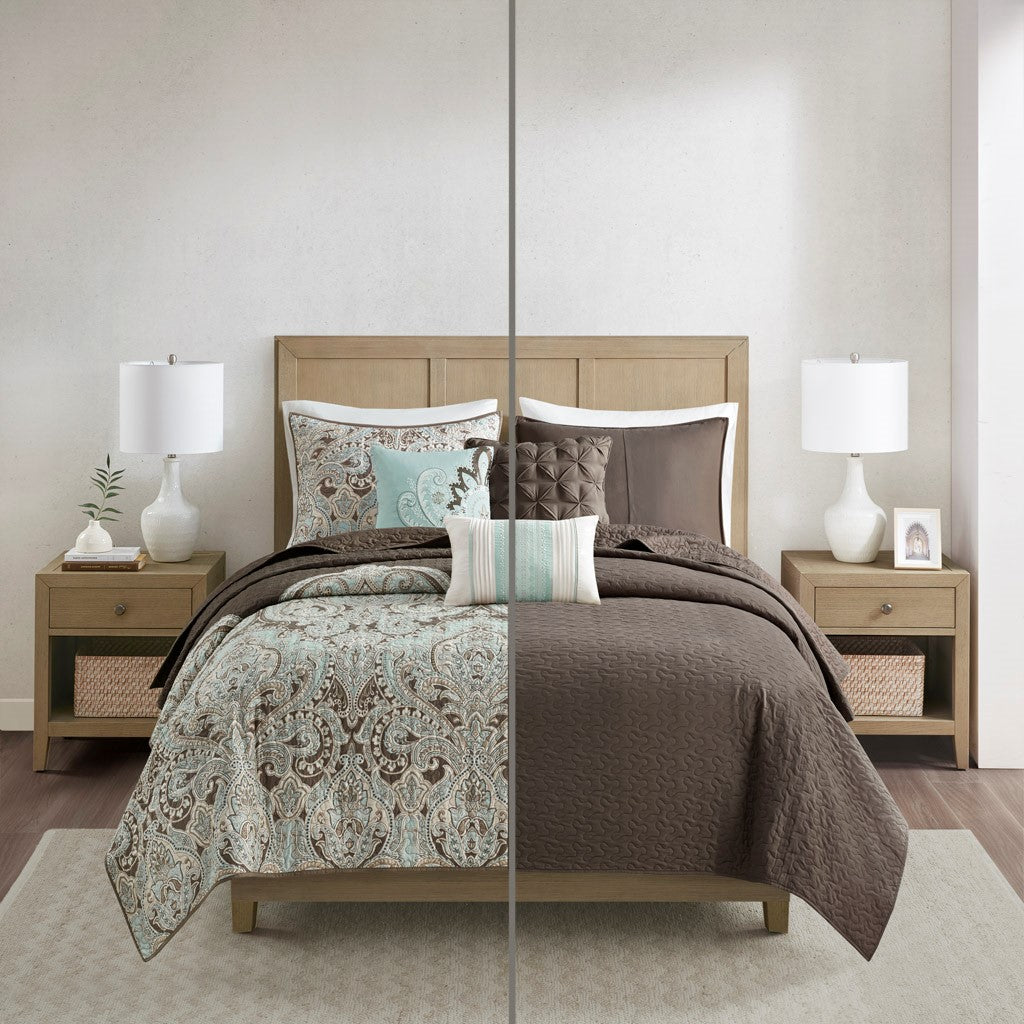 Geneva 6 Piece Reversible Coverlet Set - Brown