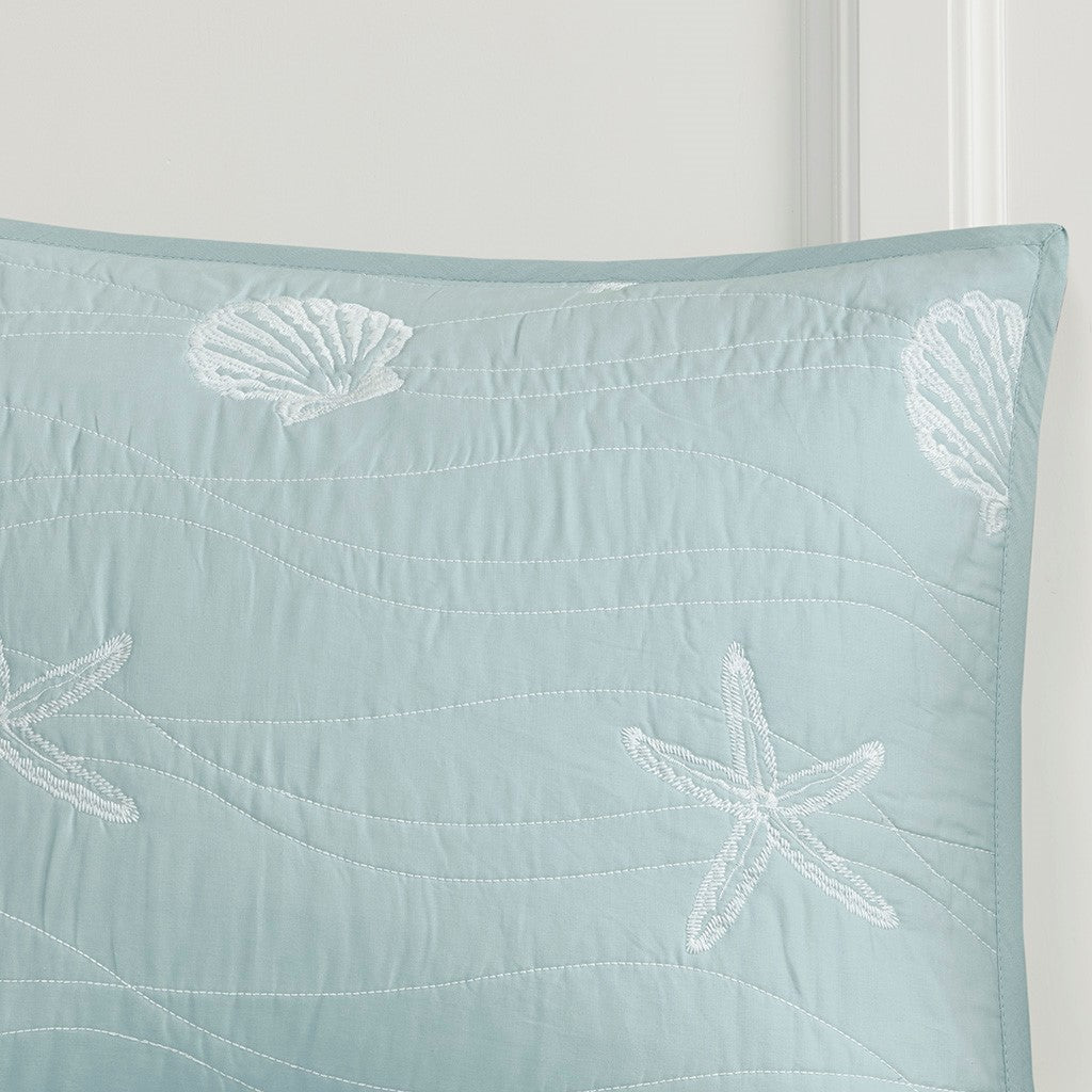 Seaside 4 Piece Cotton Coverlet Set - Aqua