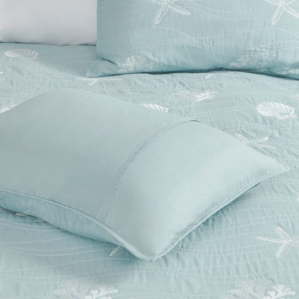 Seaside 4 Piece Cotton Coverlet Set - Aqua