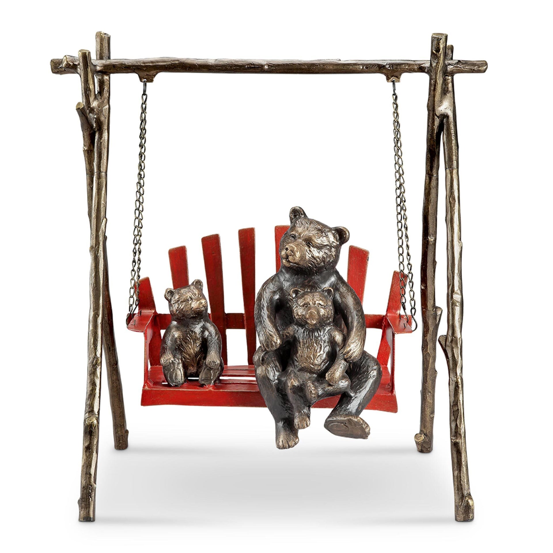 Bear and Cubs on Porch Swing Garden Sculpture