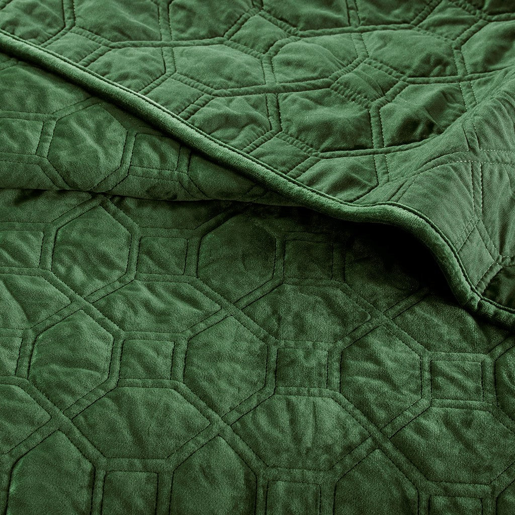 Harper Velvet 3 Piece Coverlet Set - Green