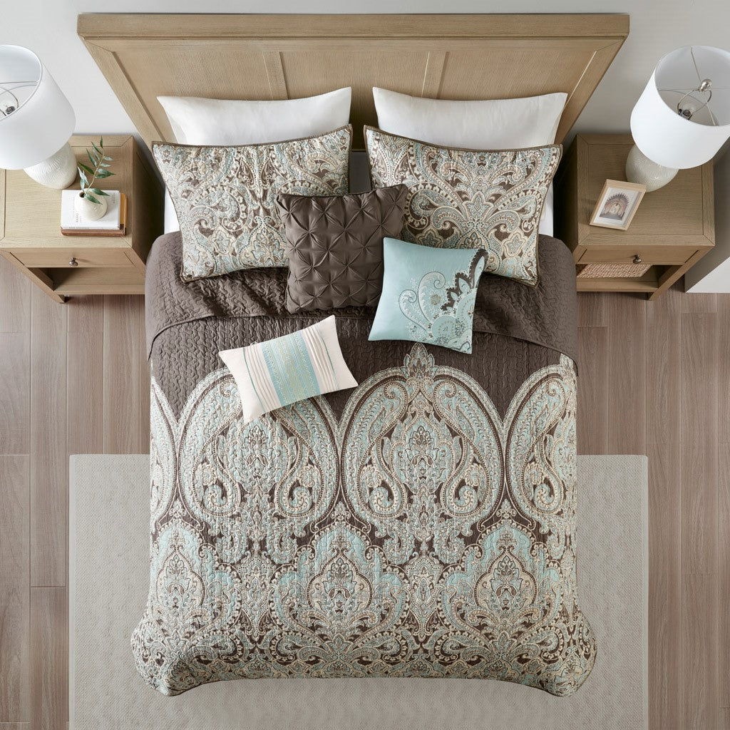 Geneva 6 Piece Reversible Coverlet Set - Brown