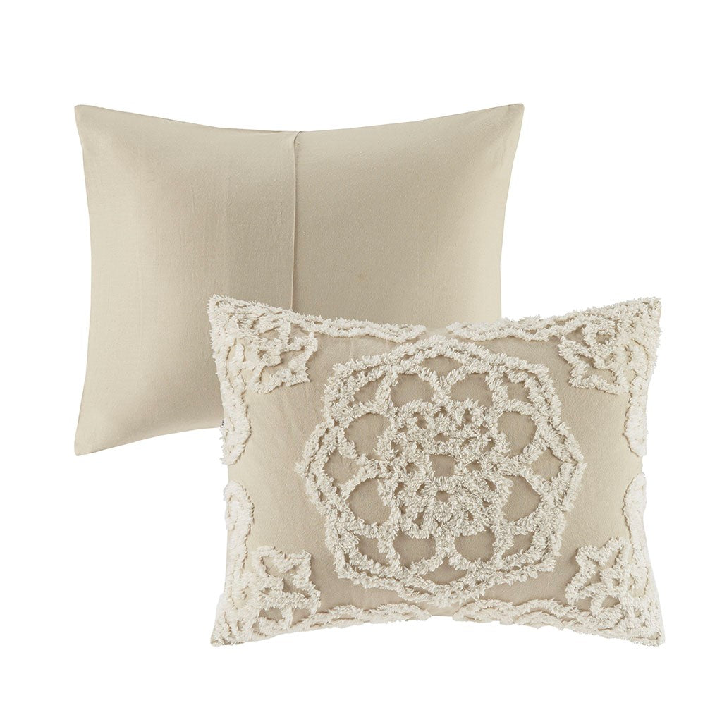 Laetitia Tufted Cotton Chenille Medallion Fringe Coverlet Mini Set - Taupe