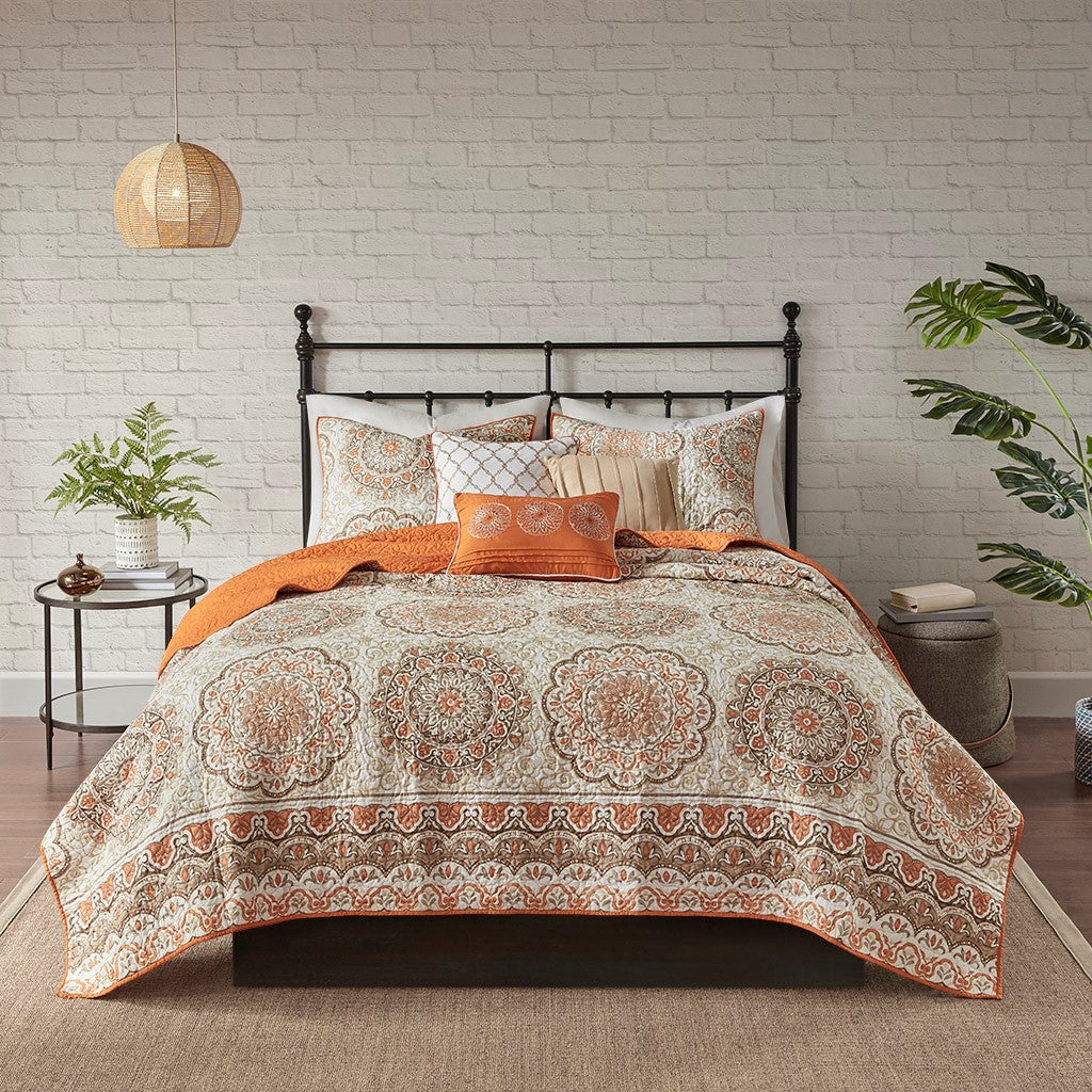 Tangiers 6 Piece Reversible Coverlet Set - Orange