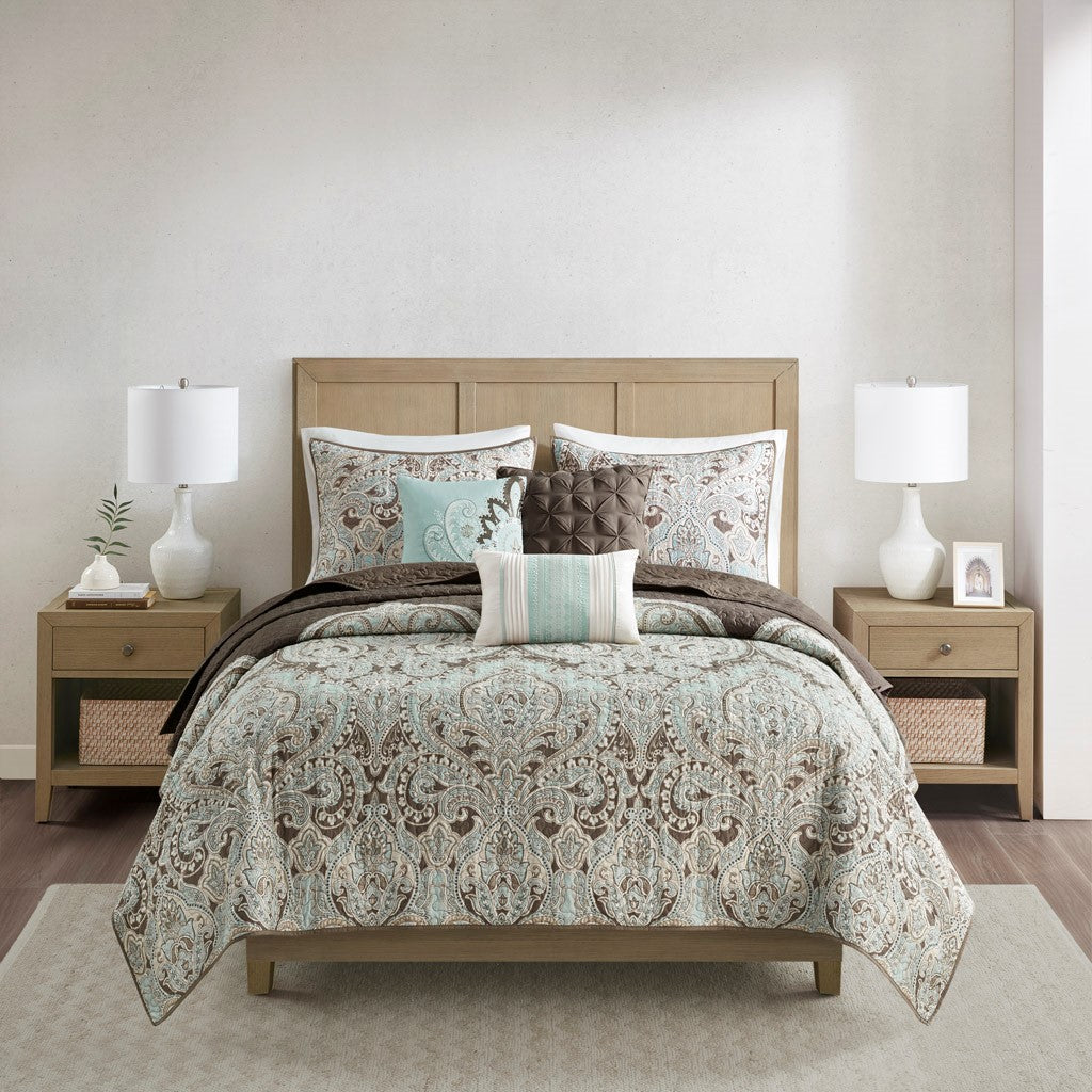 Geneva 6 Piece Reversible Coverlet Set - Brown