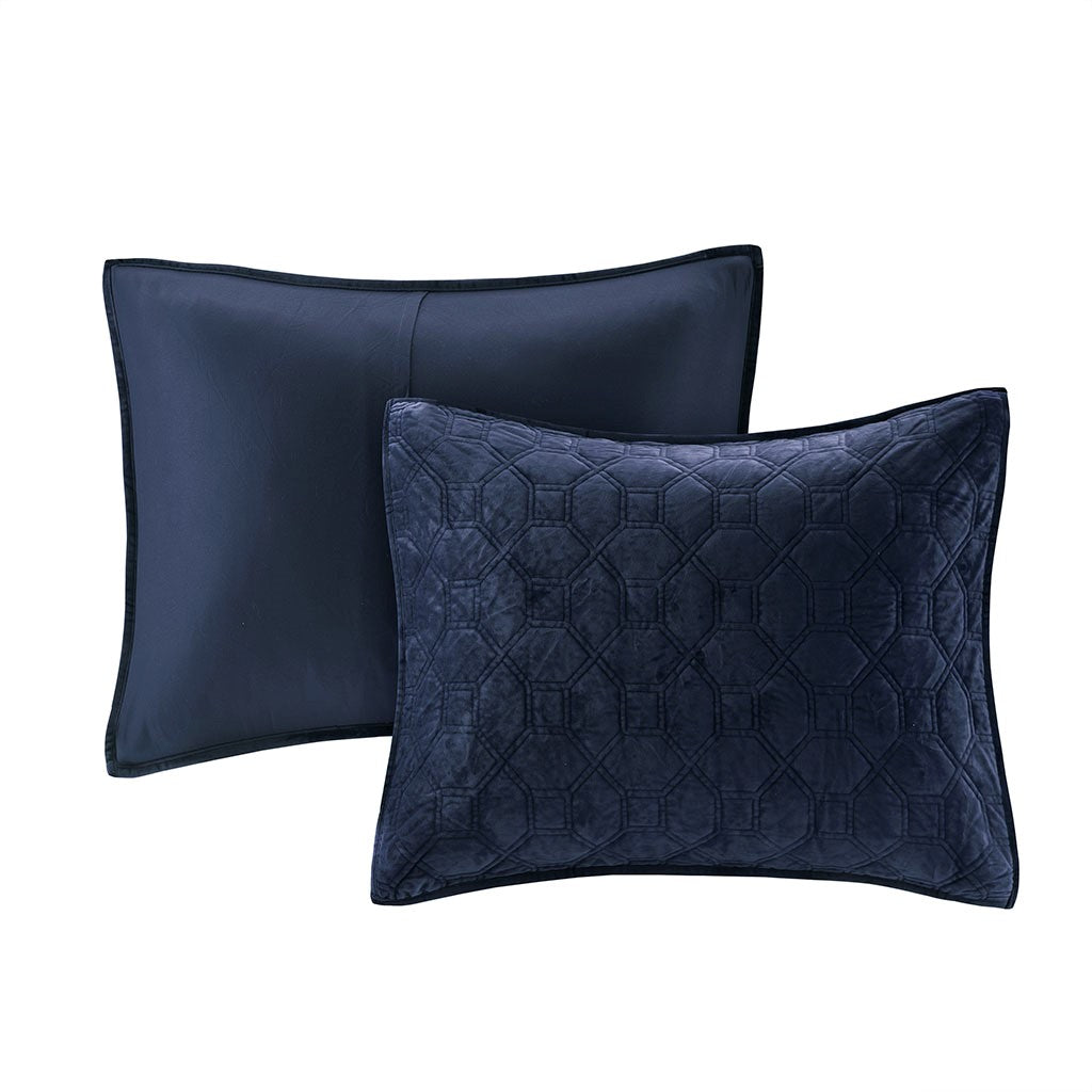 Harper Velvet 3 Piece Coverlet Set - Navy
