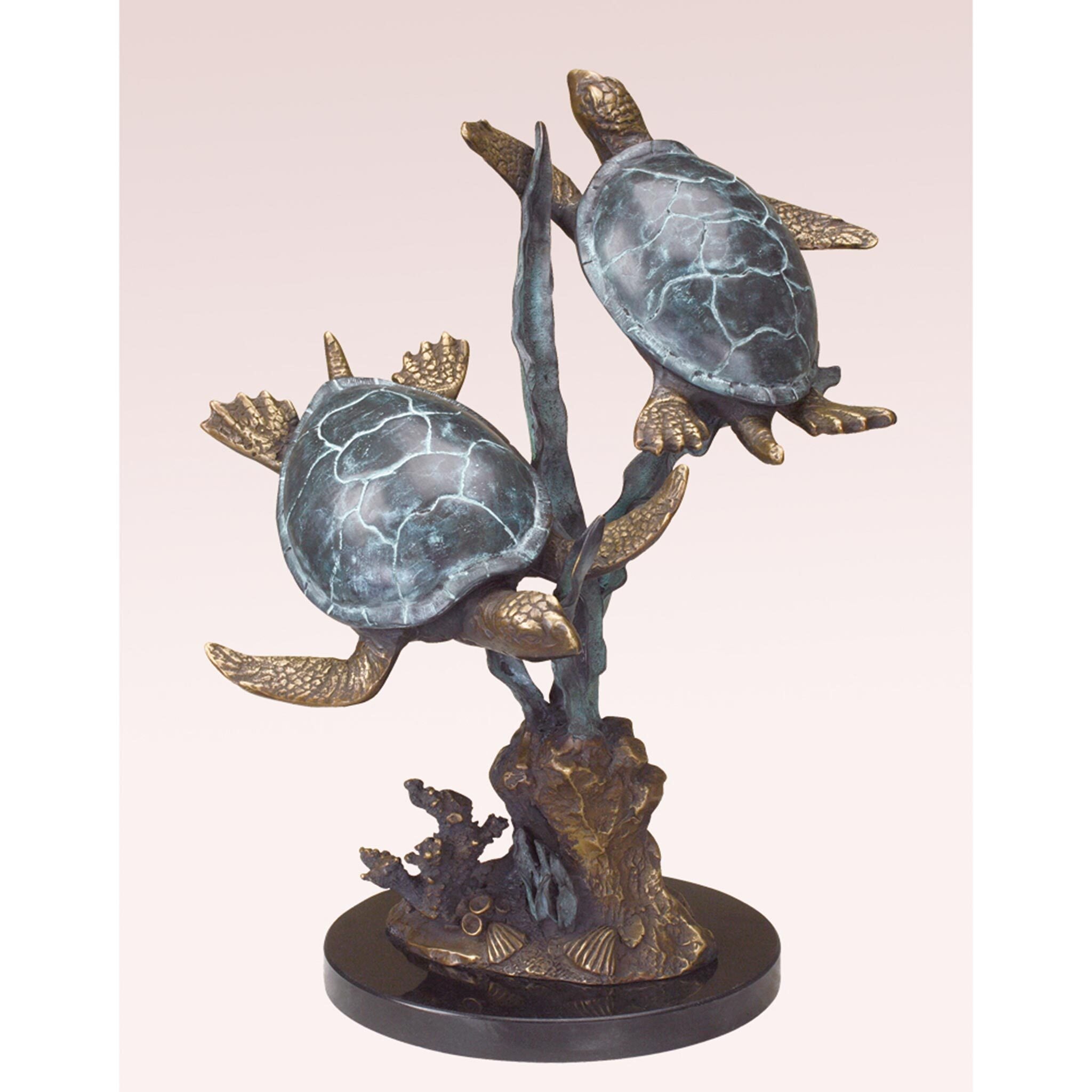 Sea Turtle Duet with Seagrass Sculpture