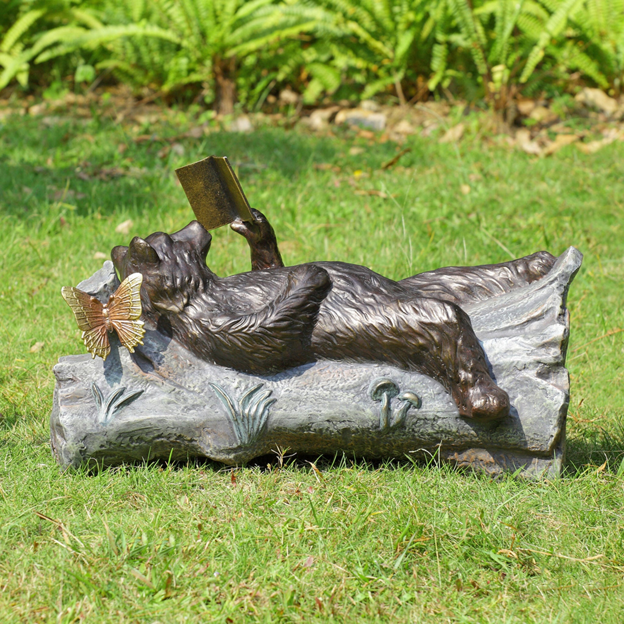 Lazy Reader Garden Sculpture - Bear