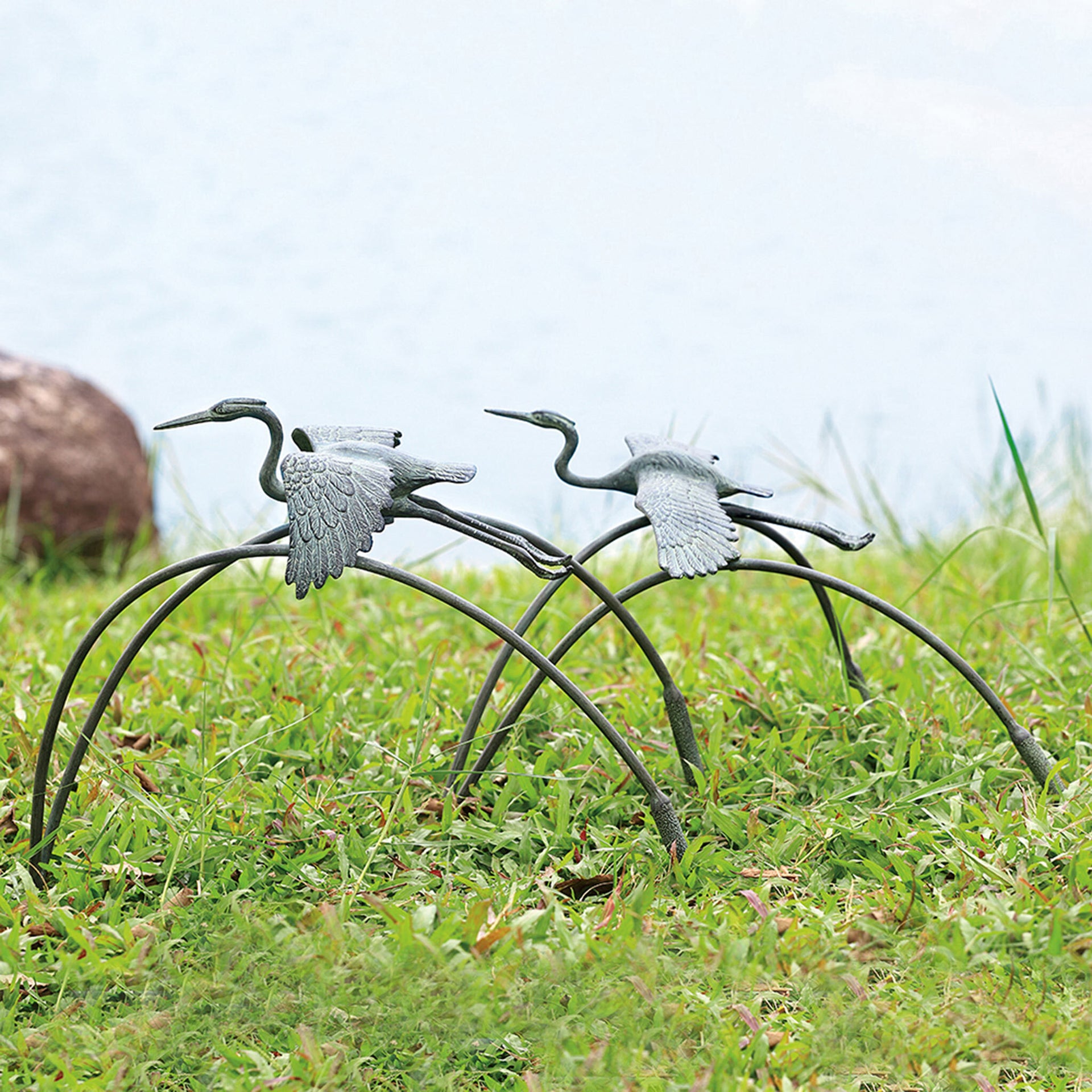 Cranes and Reeds Garden Pair Sculpture