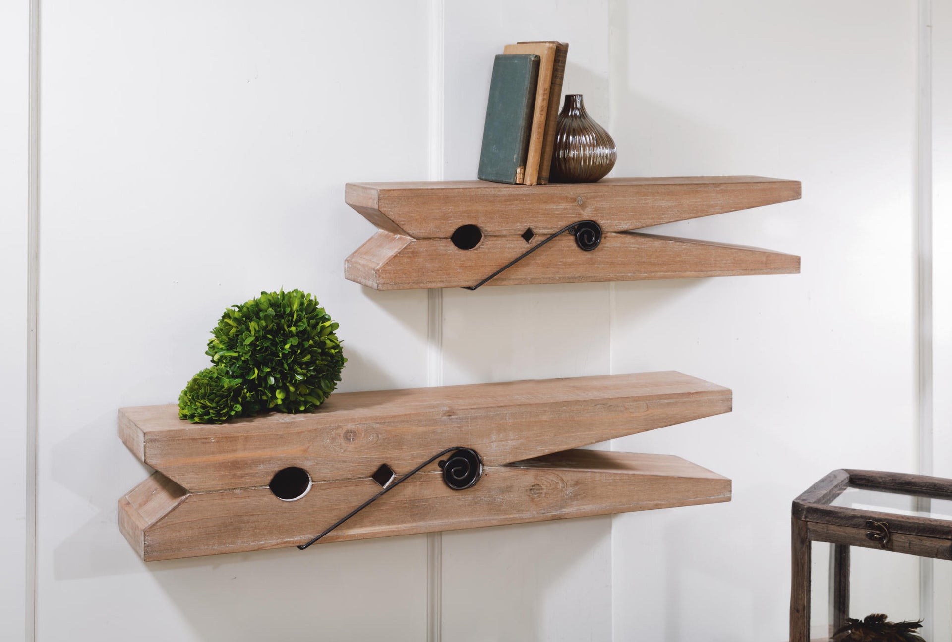 Natural Clothespin Shelf - Set/2