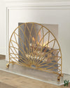 38.5W Italian Gold Arched Fire Screen With Star Burst Design Mesh Backing Fireplace