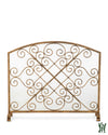 38.5W Light Burnished Gold X And Scroll Design Arched Single Panel Fire Screen With Mesh Backing