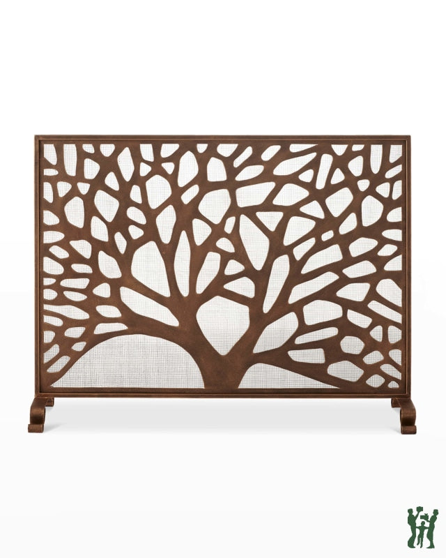 38.5W Rose Gold Abstract Tree Single Panel Fire Screen With Mesh Backing Fireplace