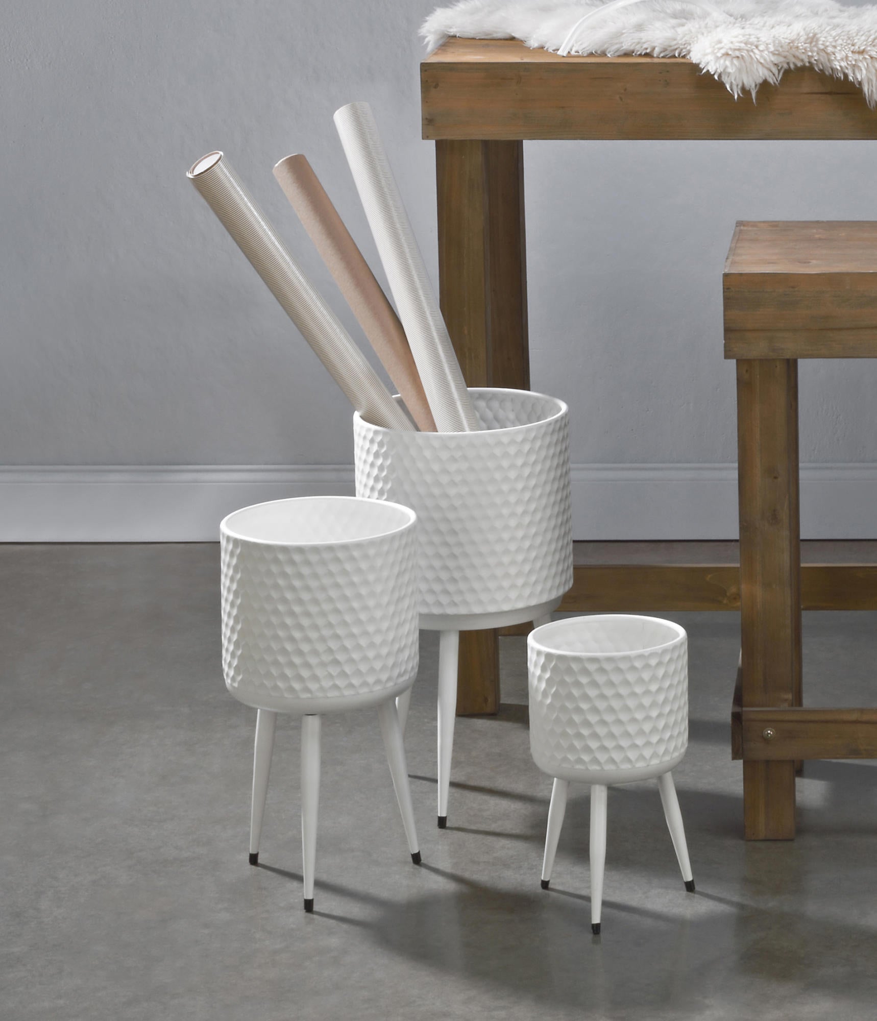 Textured Metal Bins - Set of 3