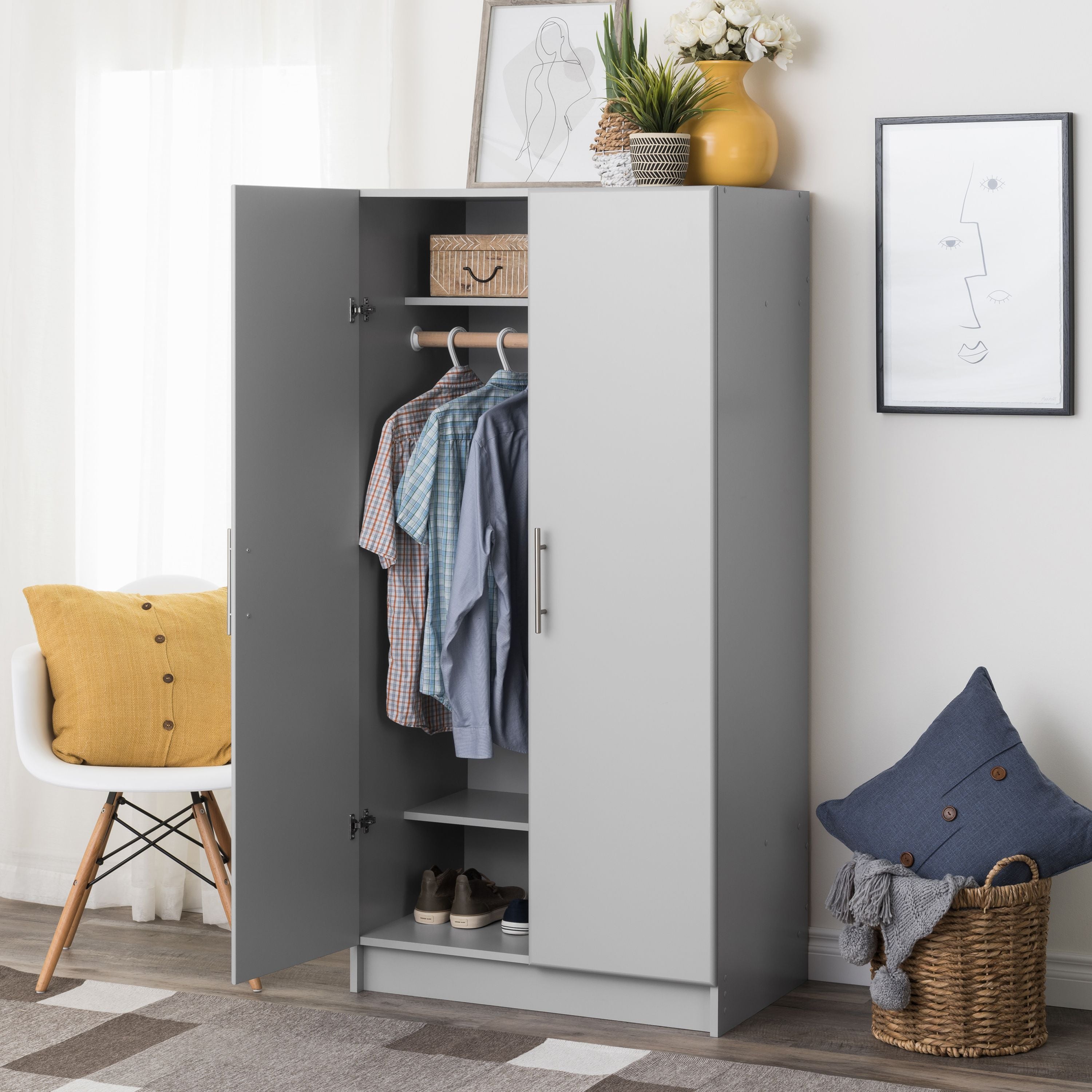 Elite 32 inch Wardrobe Cabinet, Gray (GEW-3264)