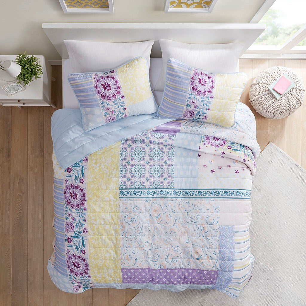 Emmaline Patchwork Printed Cotton Reversible Coverlet Set