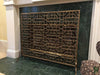41W Light Burnished Gold Single Panel Geometric Design Fire Screen With Mesh And Hinged Legs