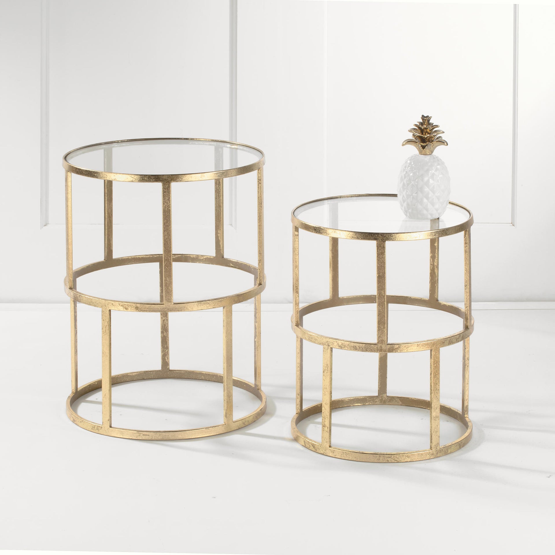 Set of 2 Round Gold Accent Tables