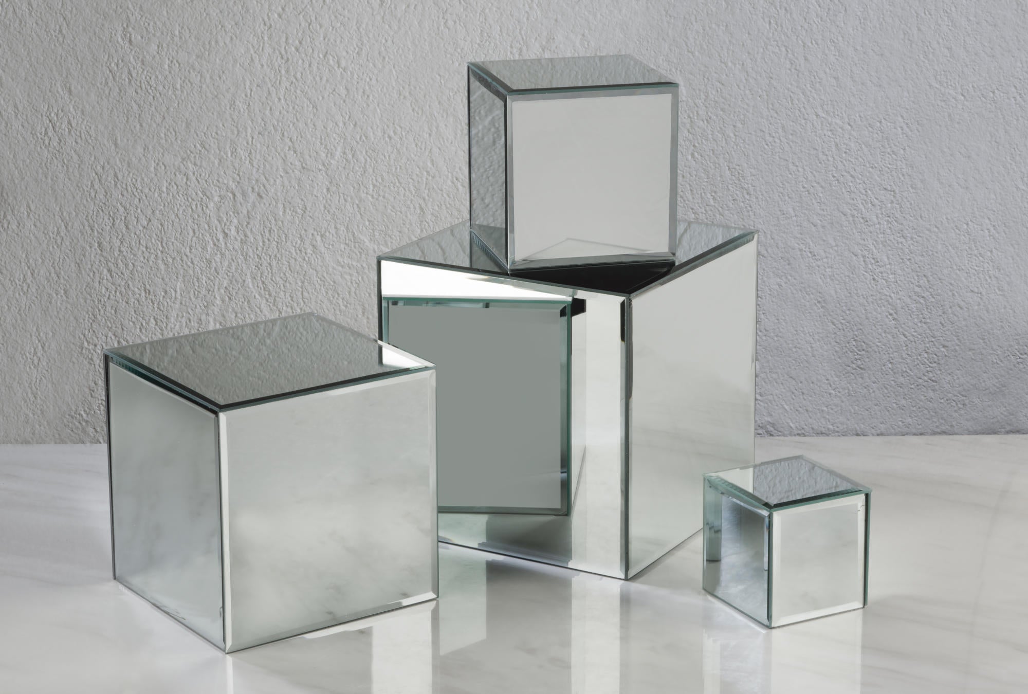 Square Glass Mirror Risers - Set of 4