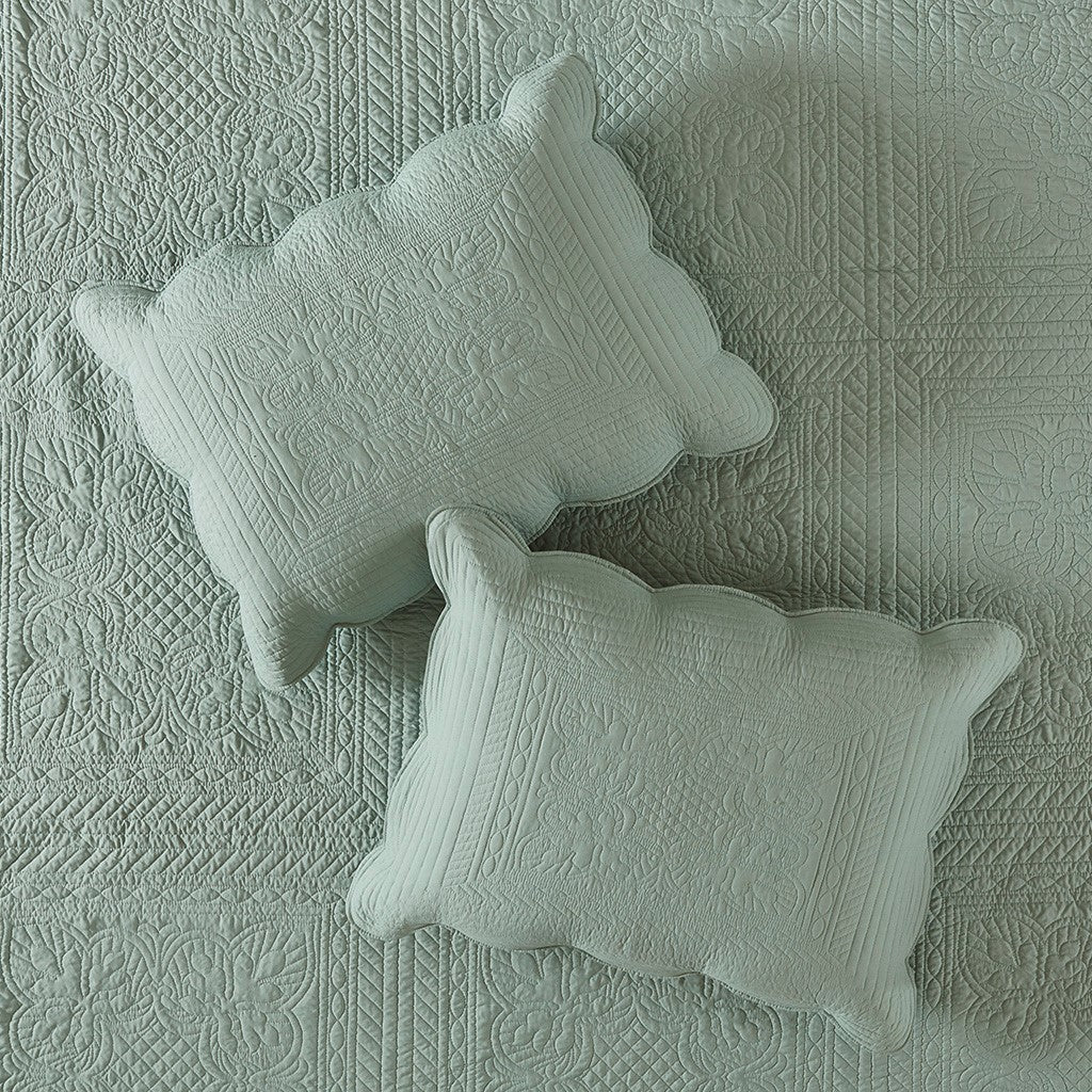 Tuscany 3 Piece Reversible Scalloped Edge Coverlet Set - Seafoam