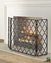48.5W Burnished Gold Diamond Design Three Panel Fire Screen With Accents And Mesh Backing Fireplace