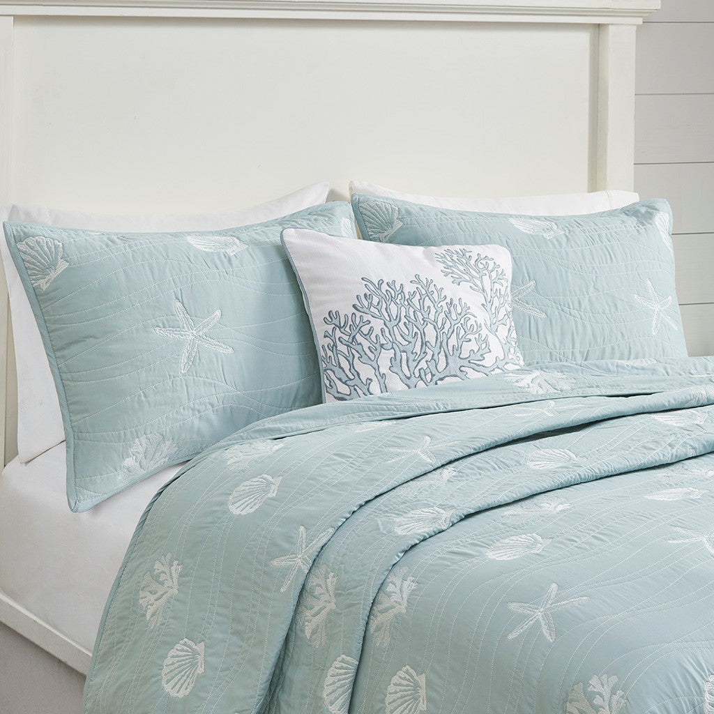 Seaside 4 Piece Cotton Coverlet Set - Aqua
