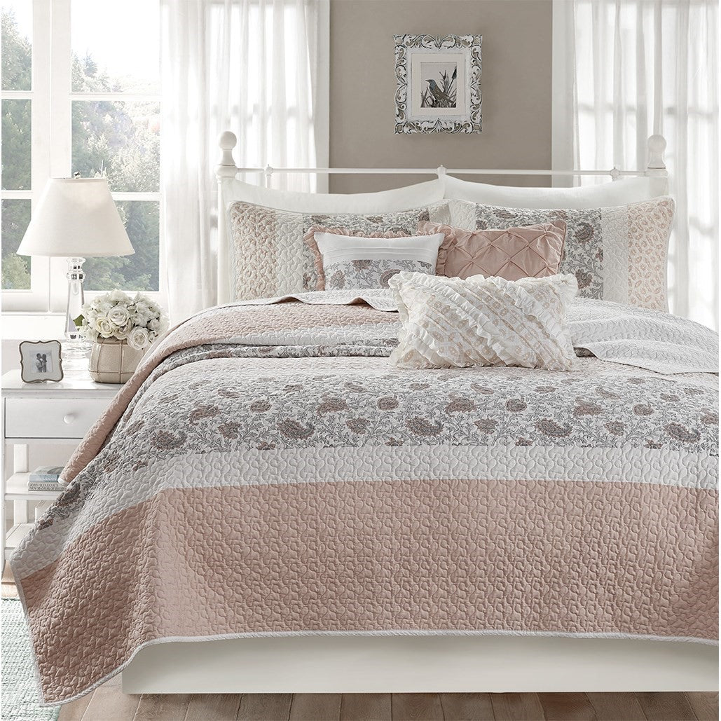 Dawn 6 Piece Cotton Percale Reversible Coverlet Set - Blush