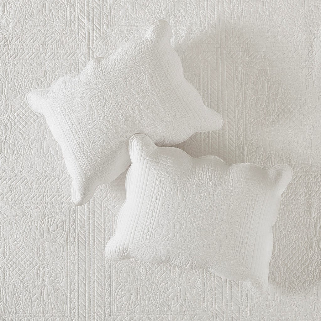 Tuscany 3 Piece Reversible Scalloped Edge Coverlet Set - White