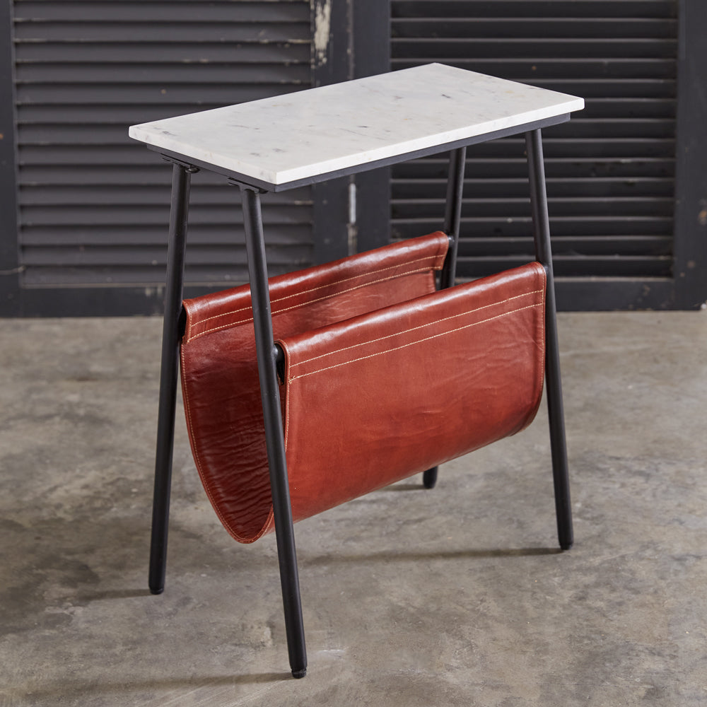 Marble Top Leather Sling Side Table