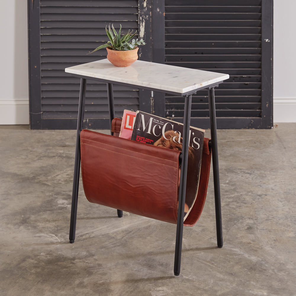 Marble Top Leather Sling Side Table