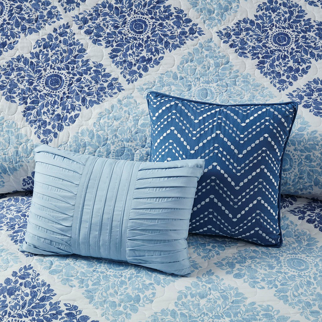 Claire 6 Piece Reversible Coverlet Set - Blue