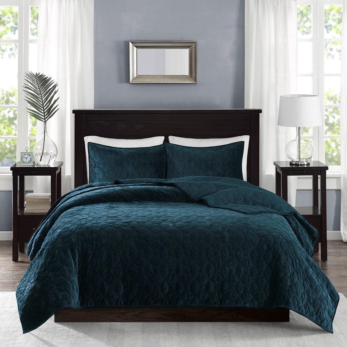 Harper Velvet 3 Piece Coverlet Set - Teal