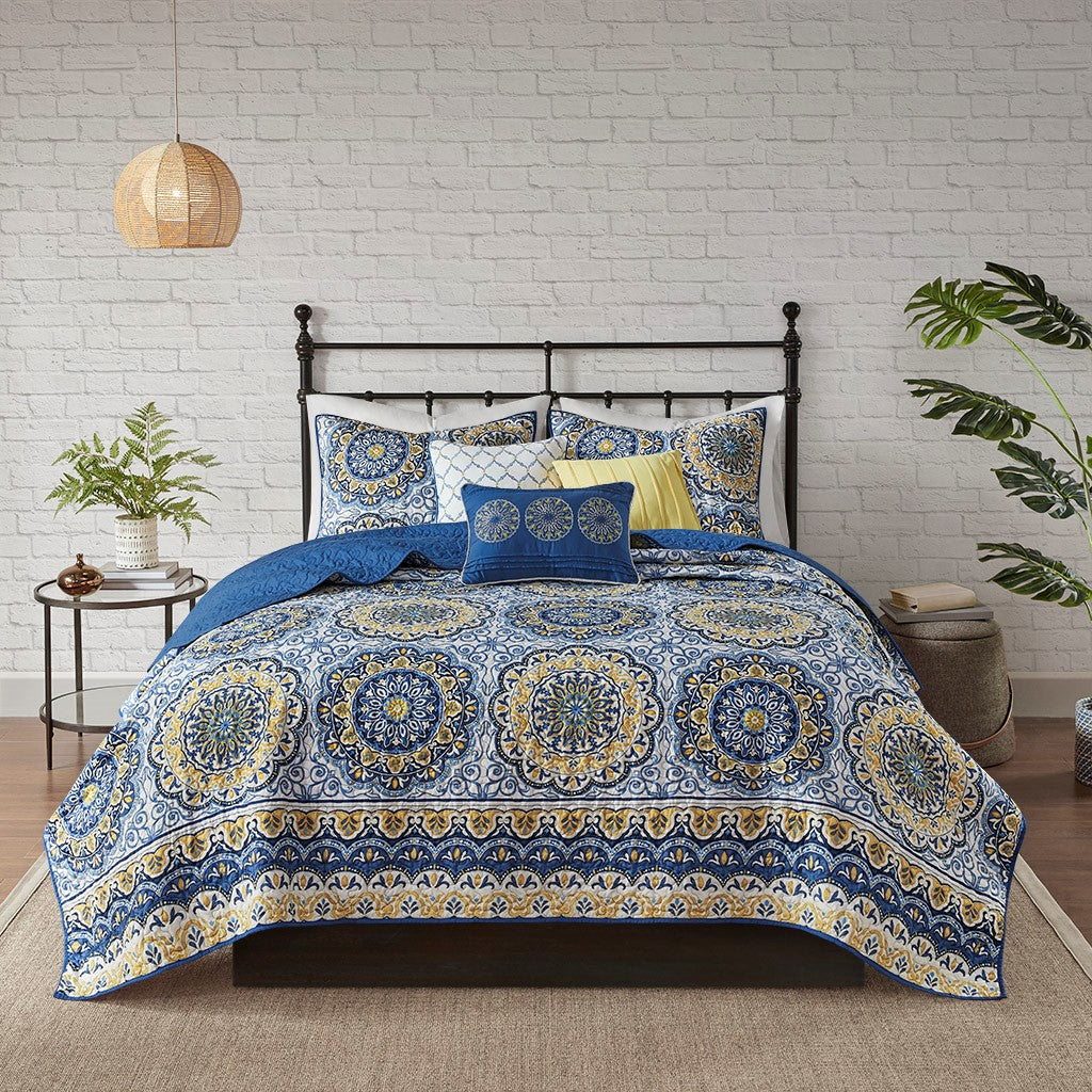 Tangiers 6 Piece Reversible Coverlet Set - Blue