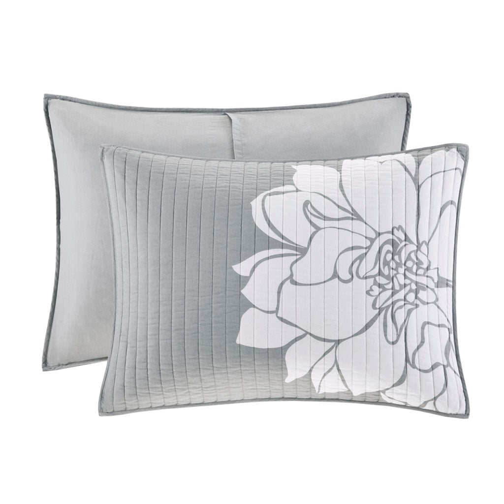 Lola 6 Piece Reversible Cotton Printed Coverlet Set - Grey/Blush