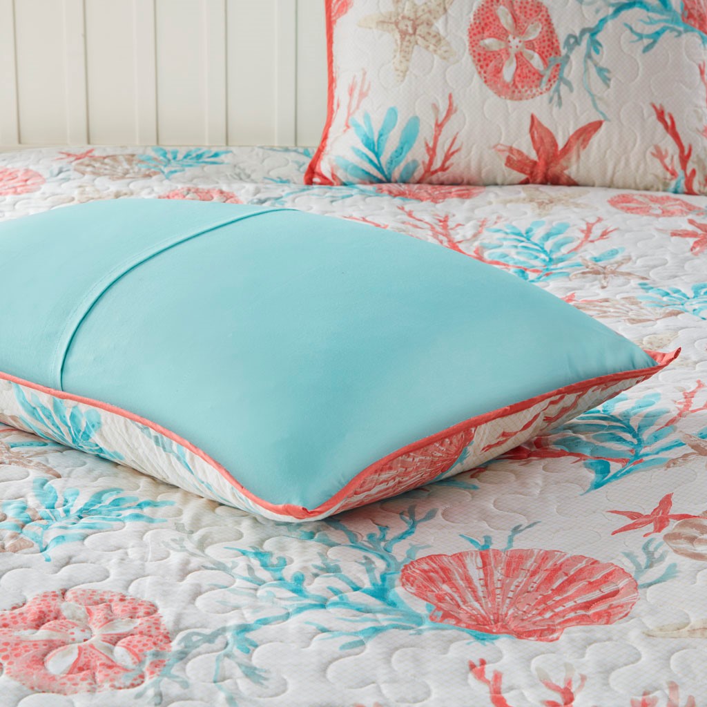 Pebble Beach 6 Piece Cotton Sateen Reversible Coverlet Set - Coral