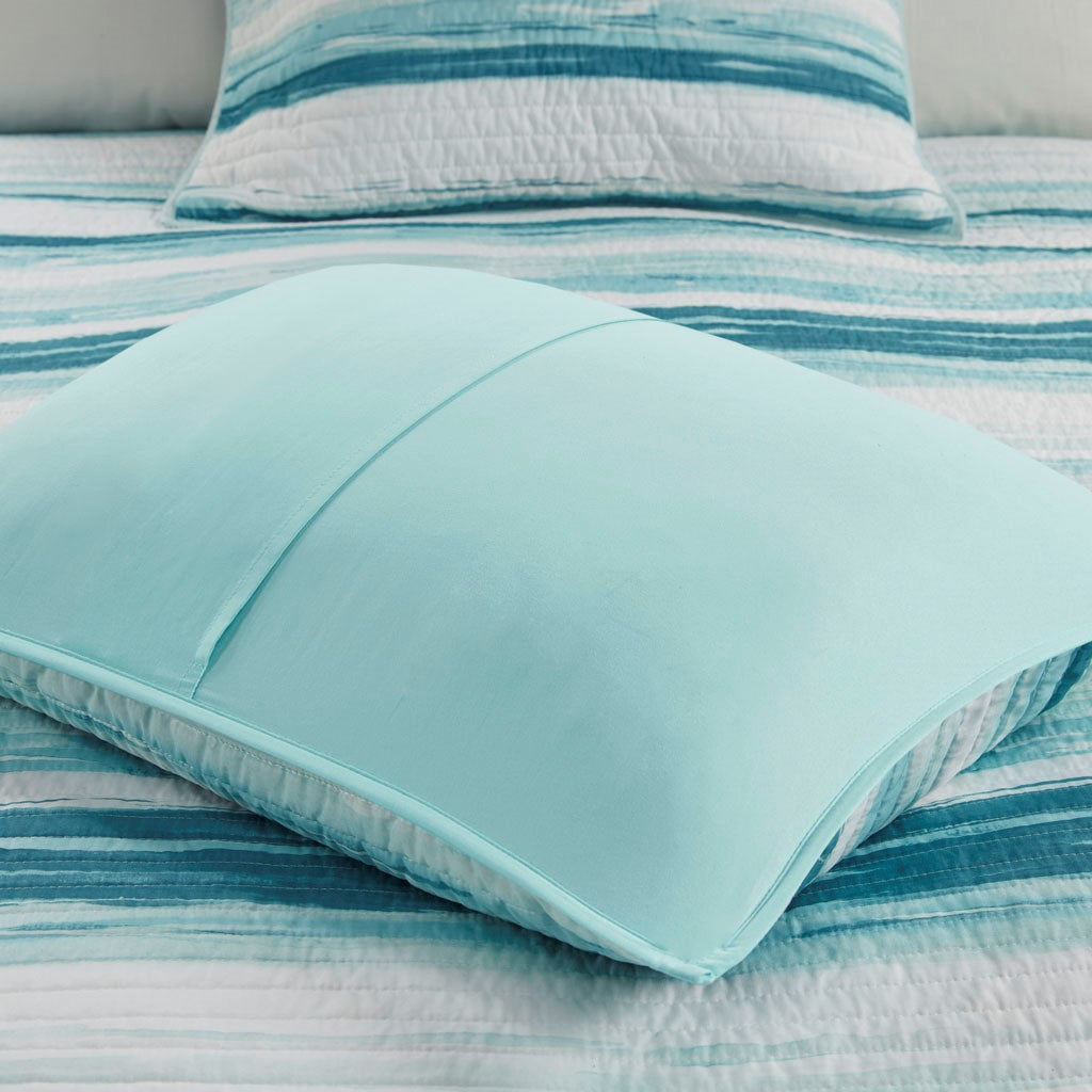 Marina 6 Piece Quilted Microfiber Coverlet Set with Throw Pillows - Aqua