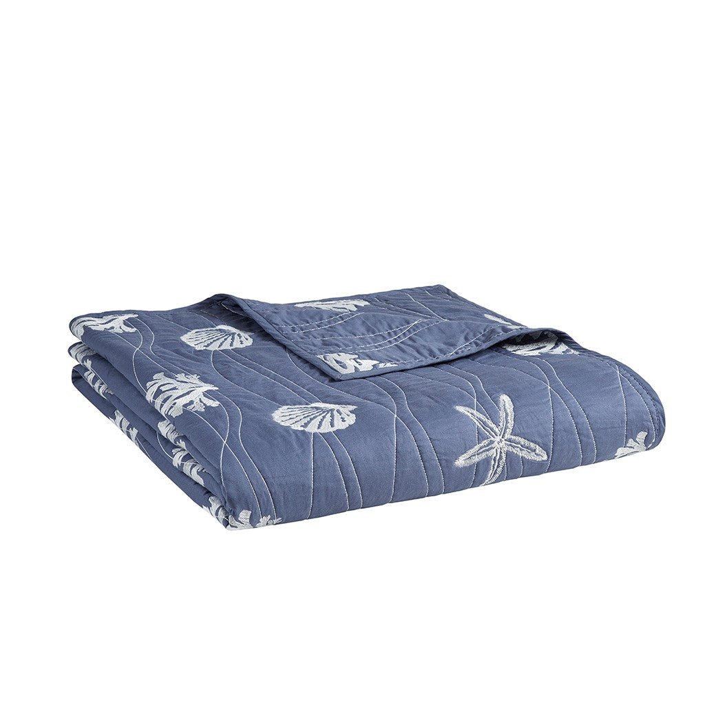 Seaside 4 Piece Cotton Coverlet Set - Navy