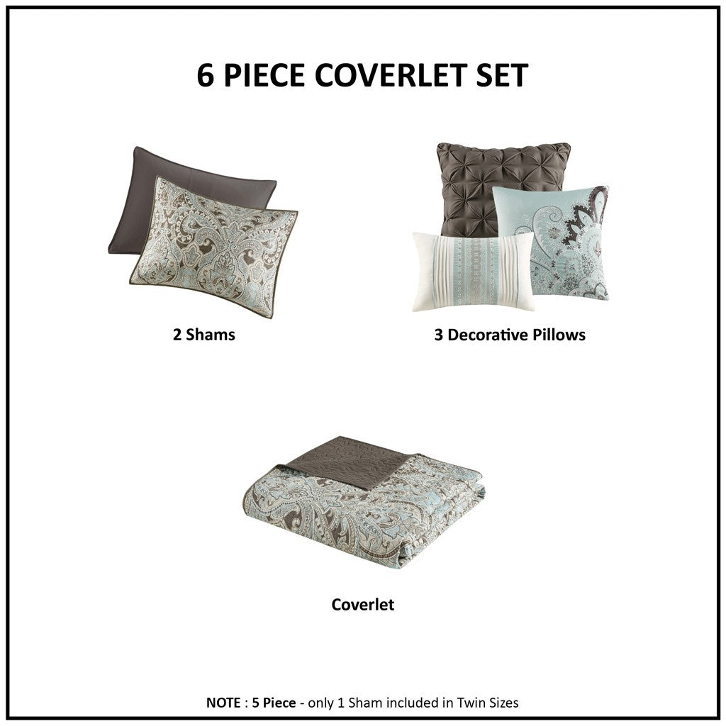 Geneva 6 Piece Reversible Coverlet Set - Brown
